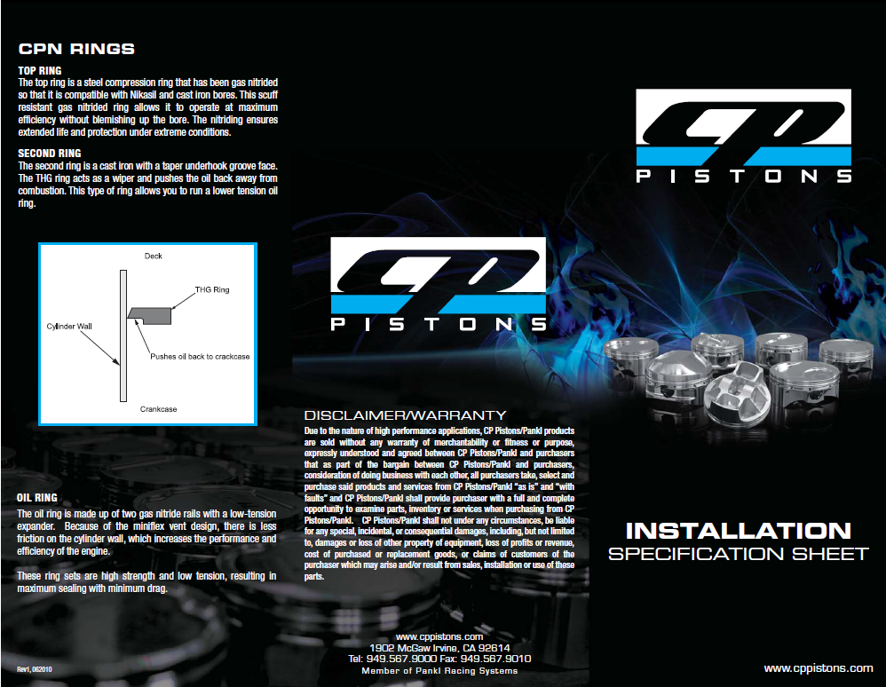 CP Pistons Ring Spec Sheet Gap, Process, Installation IPGparts