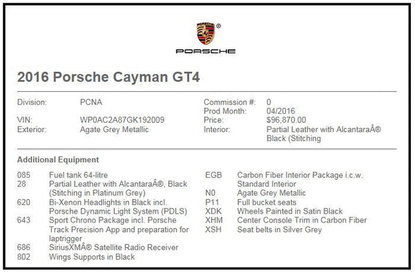 2016 Porsche Cayman GT4, Carbon Buckets, Steel Brakes, Forgeline Wheels