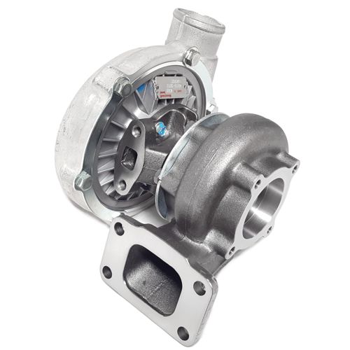 Turbocharger, Garrett T3/T4E, 50 trim 4" comp hsg, antisurge, .63 A/R